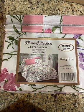 Home Collection Floral King Sheet Set - Pink, Green, Purple